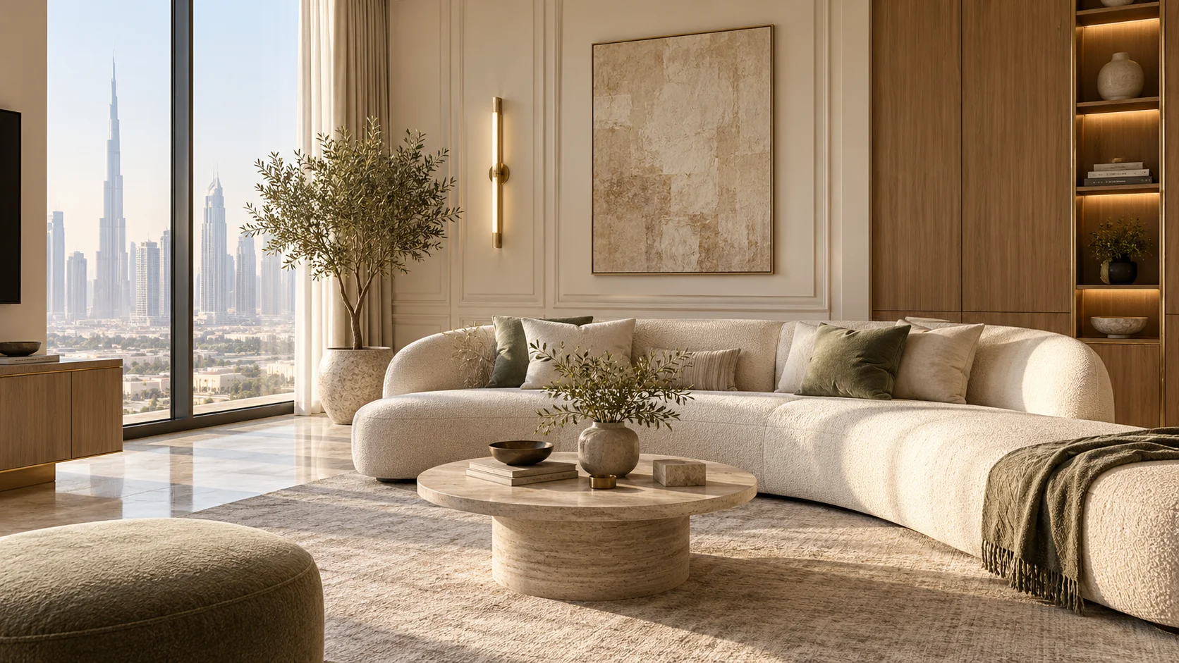 Illustrative warm neutral living room